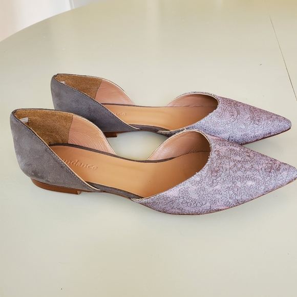 Sundance Catalog Pointed Toe Flats 39 Damask Lace Shimmer Leather 8.5 - Picture 3 of 9